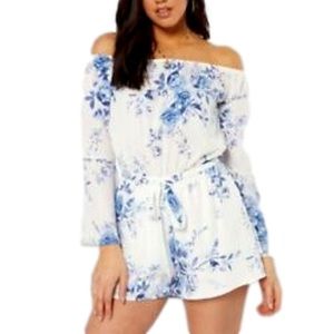 Blue and white floral romper